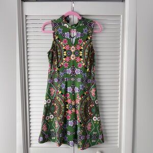 New York & Company Green Floral Mixed Boho Sleeveless Keyhole Dress